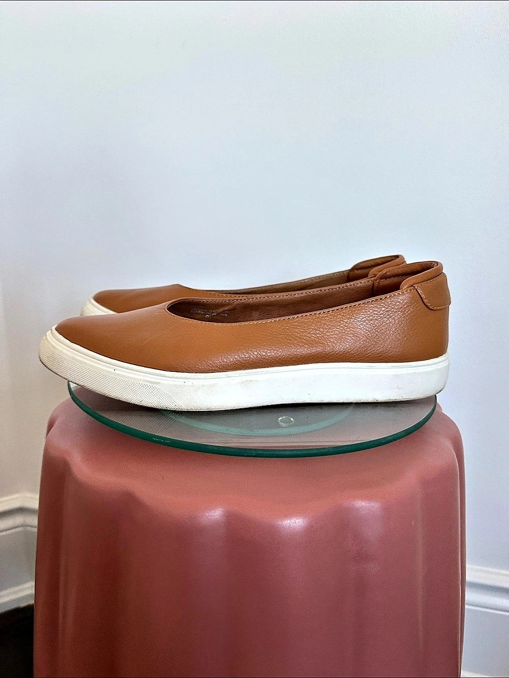 J/Slides real Leather Brown caramel cognac Slip-On Flats rubber sole chic women’